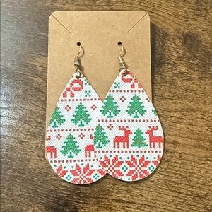 Festive Teardrop Earrings with Holiday Pattern